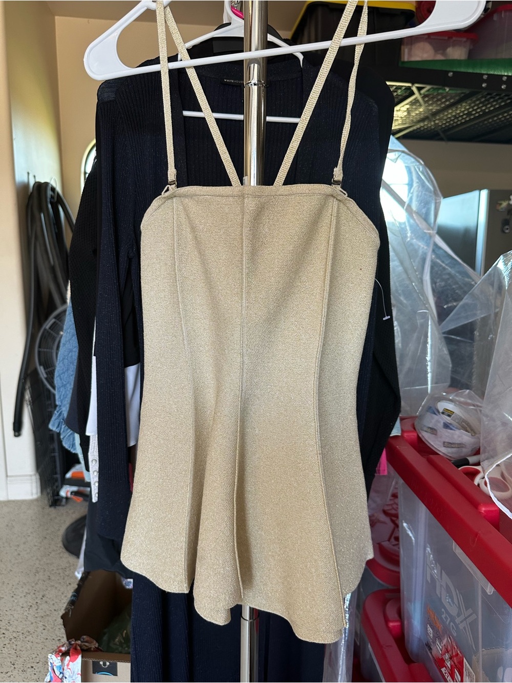 Anthropologie Gold Shimmer Knit Mini Dress